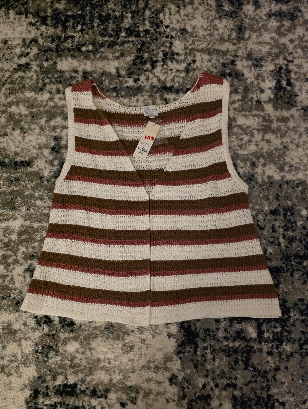 Discontinued Francesca's Striped Crochet Tank/Vest - White, Brown, Pink